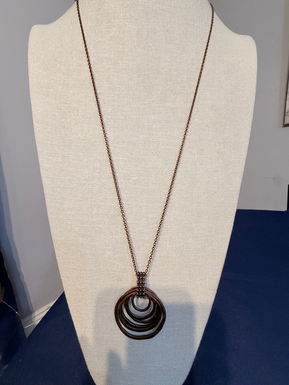 Vintage Copper Teardrop Pendant Necklace 30”